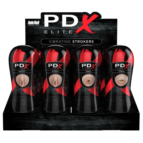 PDX ELITE PIPEDREAM EXTREME ELITE VIBRATING STROKER DISPLAY - 12 PCS LIGHT