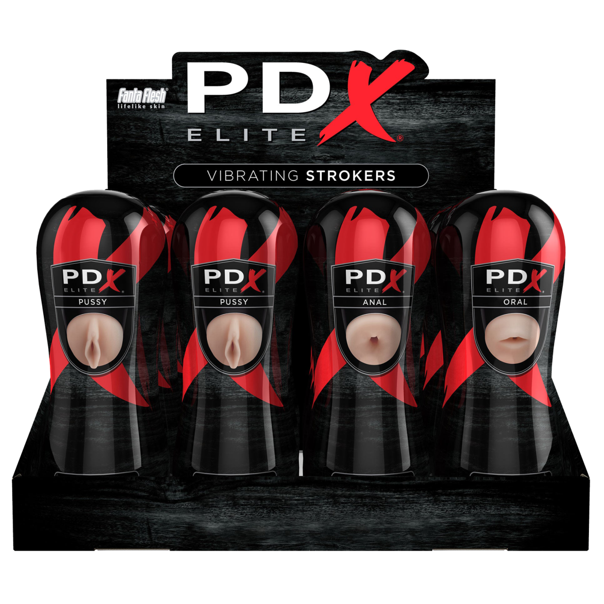 PDX ELITE PIPEDREAM EXTREME ELITE VIBRATING STROKER DISPLAY - 12 PCS LIGHT