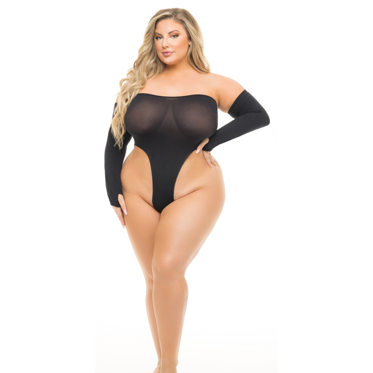 HIGH AF 2PC GLOVES & TEDDY SET BLACK, PLUS SIZE