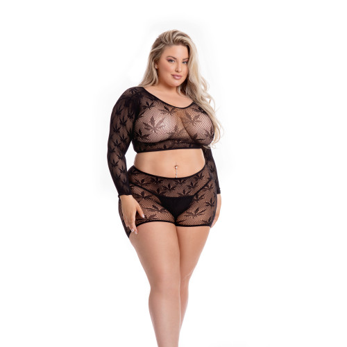 LEAF IT TO ME SHORT SET BLACK, PLUS SIZE
