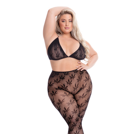 ALL ABOUT LEAF BRA SET BLACK, PLUS SIZE