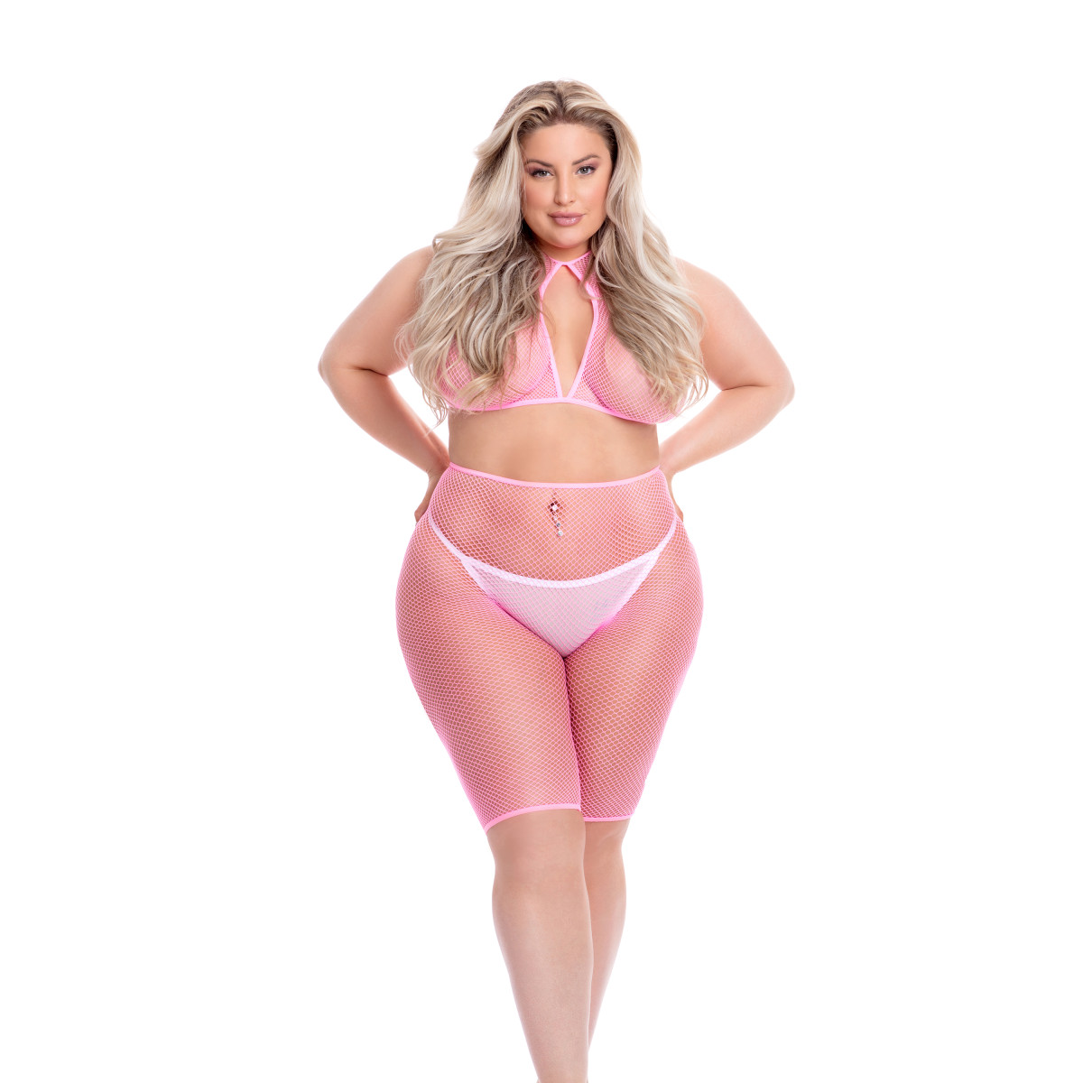 SUNSET GLOW BIKE SHORT SET PINK, PLUS SIZE