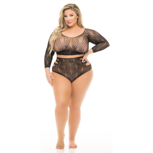BACK ME UP 2PC SHORT SET BLACK, PLUS SIZE