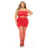 SET THE TONE 3PC FISHNET SET RED, PLUS SIZE