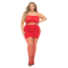 SET THE TONE 3PC FISHNET SET RED, PLUS SIZE