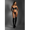 WETLOOK LONGLINE UNDERWIRE BRA & STRAPPY PANTY BLACK, L/XL