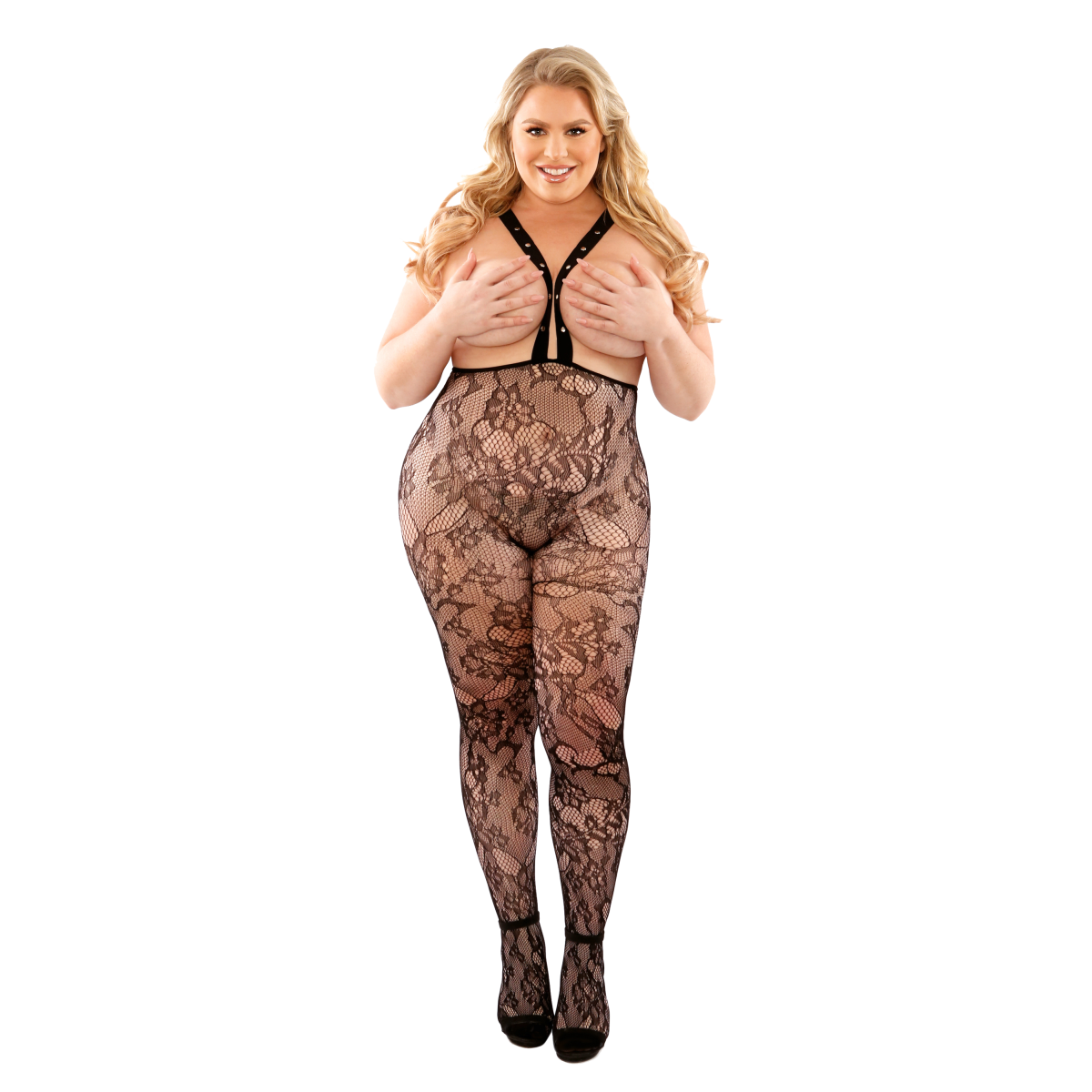 IN SUSPENSE LACE SUSPENDER STOCKINGS BLACK, QS