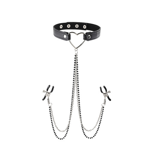 SPORTSHEETS SM AMOR COLLAR WITH NIPPLE CLAMPS