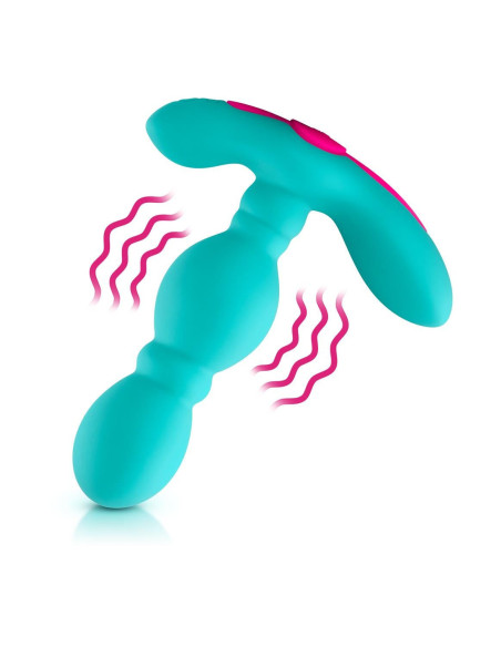 Silikonowy turkusowy wibrujący korek analny FemmeFunn