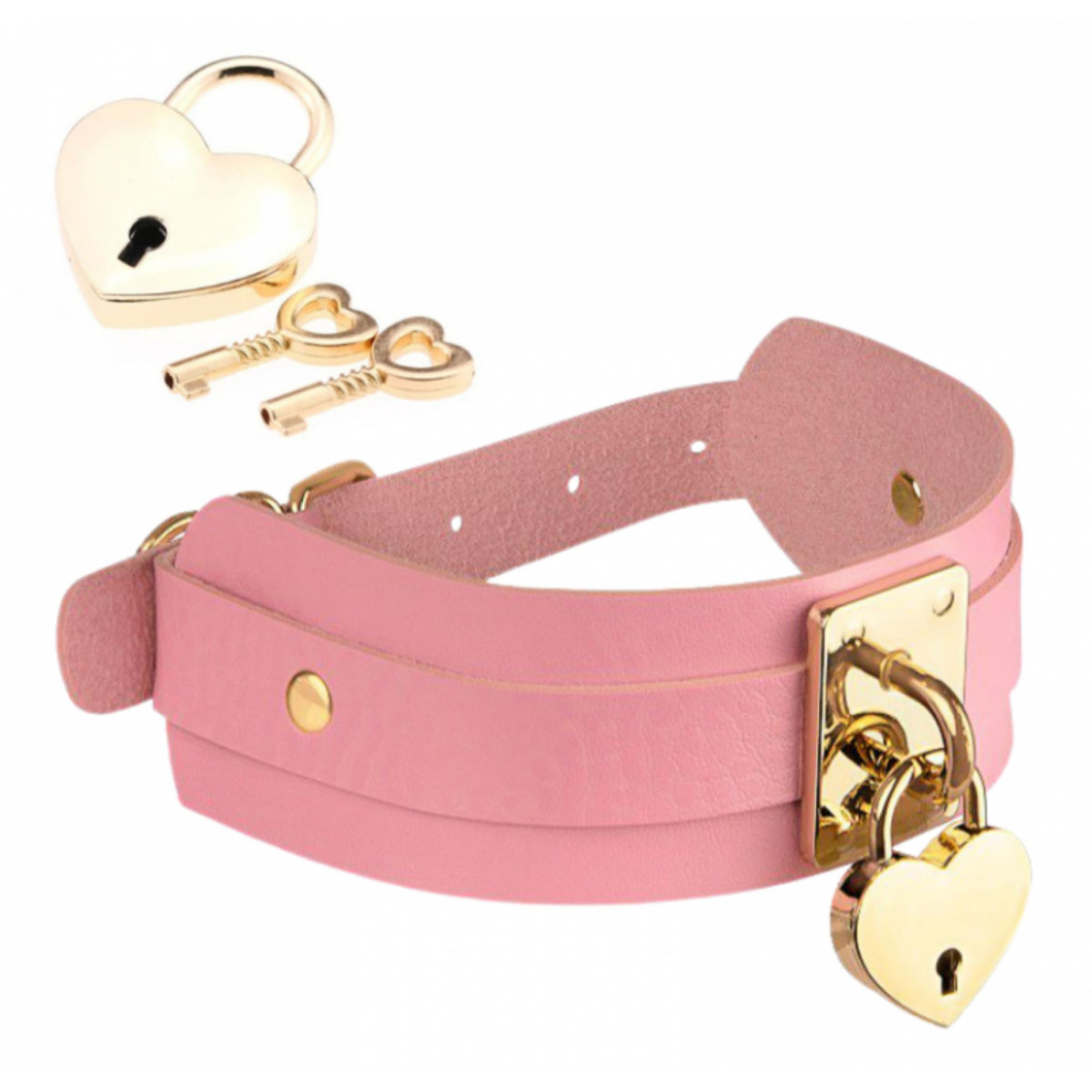 KINKY DIVA HEART LOCK & KEY COLLAR PINK/GOLD - Sklep erotyczny Intymnosc24.pl