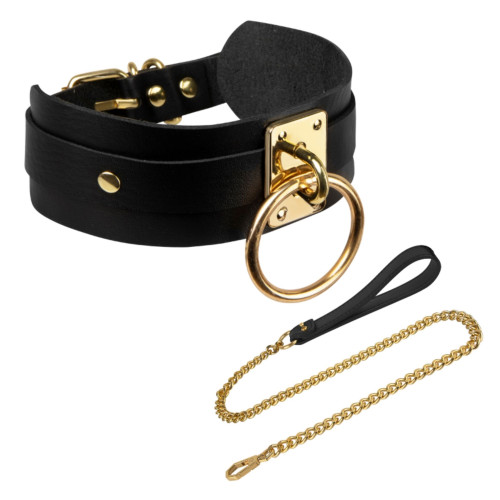 KINKY DIVA O-RING COLLAR + LEASH BLACK/GOLD