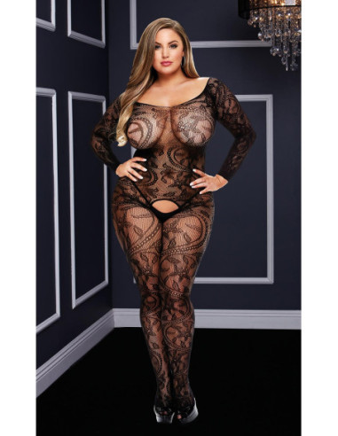 BACI LONGSLEEVE CROTCHLESS BODYSTOCKING BLACK, QS