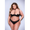 BACI 2PC SEXY QUARTER CUP BRA & G-STRING SET BLACK, QS