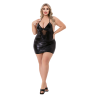 WETLOOK & MESH MINI DRESS BLACK, QS