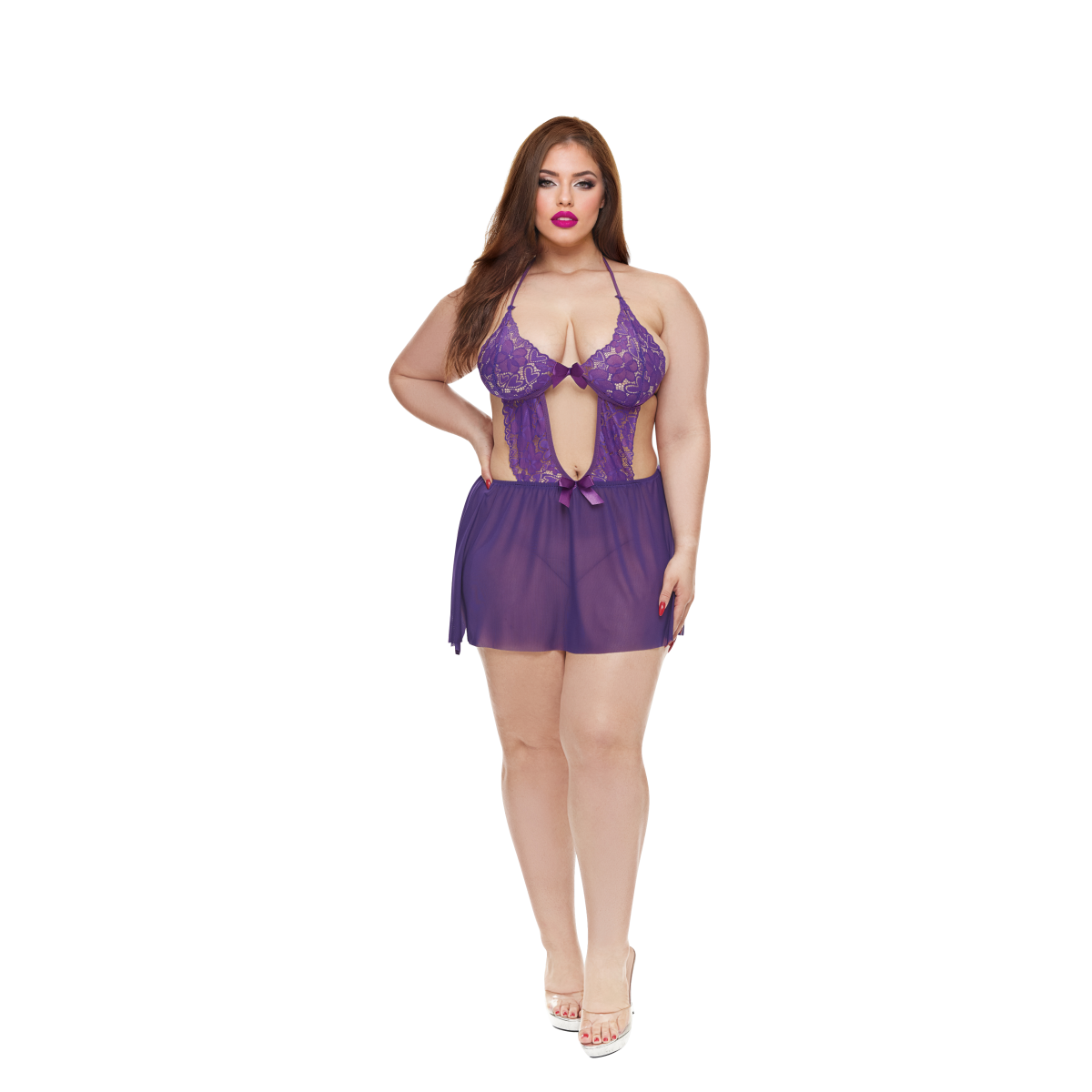 BACI LINGERIE AMETHYST LACE BABYDOLL PURPLE, QS