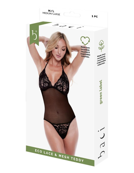BACI ECO LACE AND MESH TEDDY BLACK, S/M