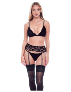 BACI 3 PCS. ECO BRA, GARTER AND PANTY SET BLACK, S/M