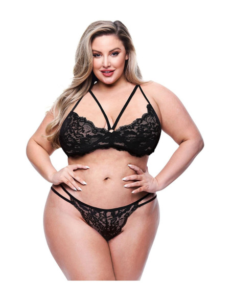 BACI 2 PCS. ECO STRAPPY BRA AND PANTY SET BLACK, QS