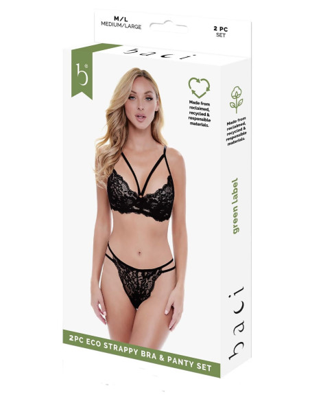 BACI 2 PCS. ECO STRAPPY BRA AND PANTY SET BLACK, S/M