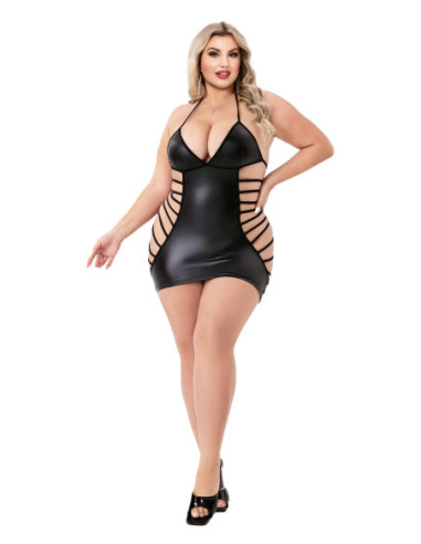 STRAPPY WETLOOK MINI DRESS BLACK, QS