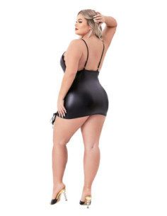 LACE-UP WETLOOK MINI DRESS BLACK, QS 2