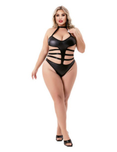 HALTER TOP WETLOOK TEDDY BLACK, QS