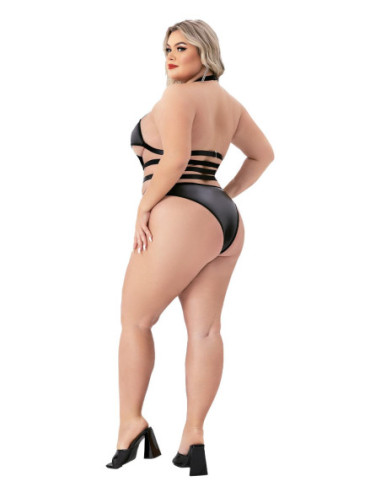 HALTER TOP WETLOOK TEDDY BLACK, QS