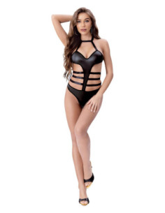 HALTER TOP WETLOOK TEDDY BLACK, OS