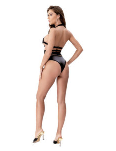 HALTER TOP WETLOOK TEDDY BLACK, OS 2