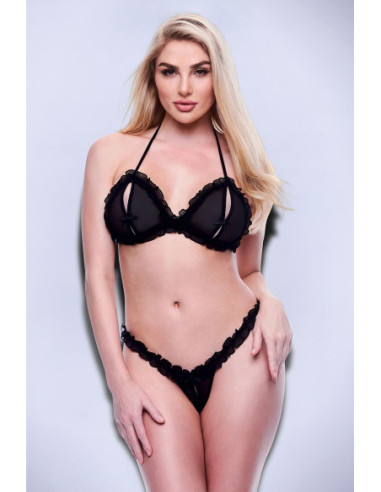 Dwuczęściowy czarny komplet Baci Peekaboo Bra Crotchless G-String