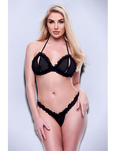 BACI 2PC PEEKABOO BRA & CROTCHLESS G-STRING SET BLACK, S/M