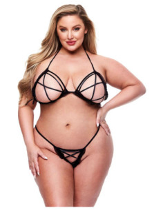 BACI 2 PCS PEEK-A-BOO BRA & CROTCHLESS G-STRING SET BLACK , QS