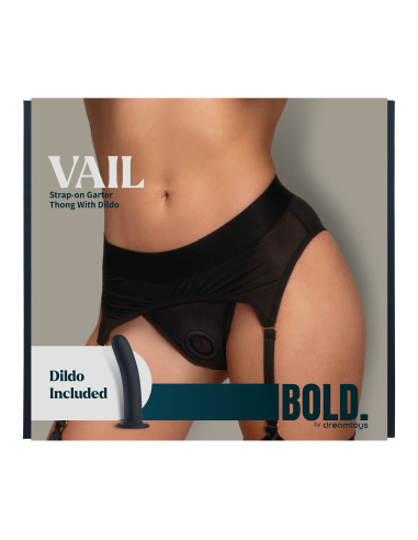 BOLD. VAIL STRAP-ON GARTER THONG WITH DILDO, S