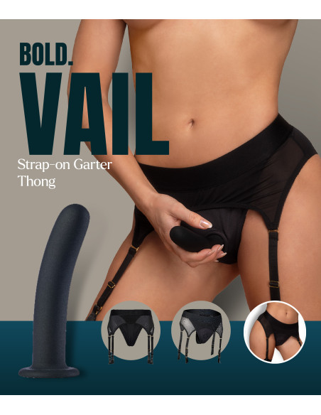 BOLD. VAIL STRAP-ON GARTER THONG WITH DILDO, XXL