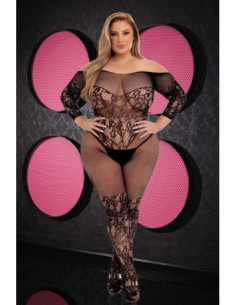 LAPDANCE OFF-THE-SHOULDER LACE BODYSTOCKING BLACK, QS