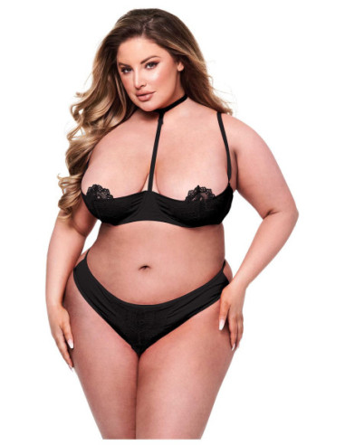 BACI 2PC SEXY QUARTER CUP BRA & G-STRING SET BLACK, QS