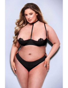 BACI 2PC SEXY QUARTER CUP BRA & G-STRING SET BLACK, QS 2