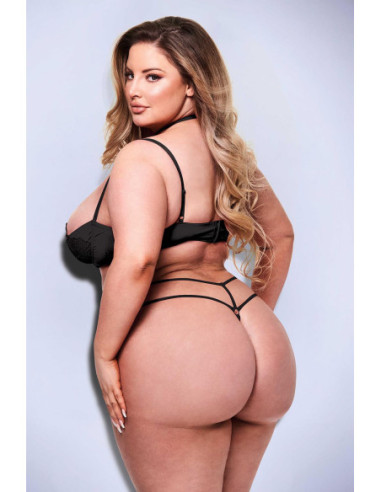 BACI 2PC SEXY QUARTER CUP BRA & G-STRING SET BLACK, QS