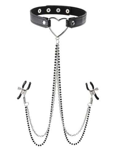 SPORTSHEETS SM AMOR COLLAR WITH NIPPLE CLAMPS