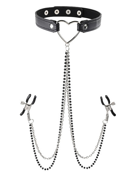 SPORTSHEETS SM AMOR COLLAR WITH NIPPLE CLAMPS