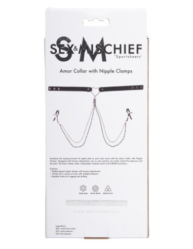 SPORTSHEETS SM AMOR COLLAR WITH NIPPLE CLAMPS