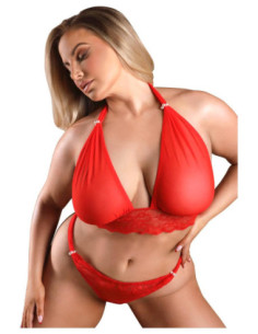 TAKE A CHANCE LACE AND MESH HALTER BRALETTE & PANTY RED, QS