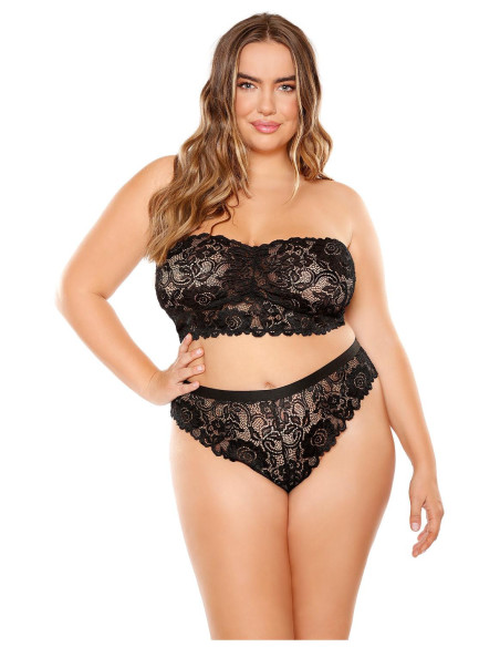 PERFECT MATCH SCALLOPED LACE BANDEAU & CHEEKY PANTY BLACK, QS