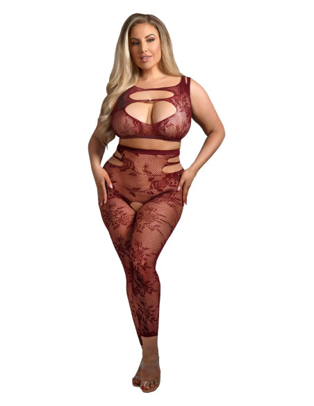 UNDIVIDED ATTENTION CUT-OUT TOP & CROTCHLESS TIGHTS BURGUNDY, QS