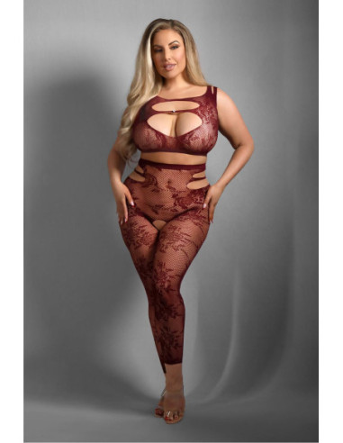 UNDIVIDED ATTENTION CUT-OUT TOP & CROTCHLESS TIGHTS BURGUNDY, QS