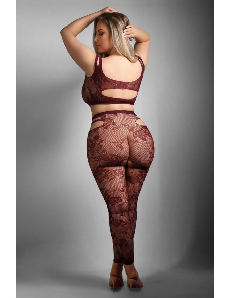 UNDIVIDED ATTENTION CUT-OUT TOP & CROTCHLESS TIGHTS BURGUNDY, QS