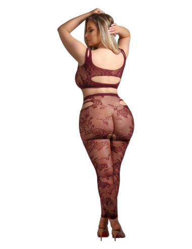 UNDIVIDED ATTENTION CUT-OUT TOP & CROTCHLESS TIGHTS BURGUNDY, QS