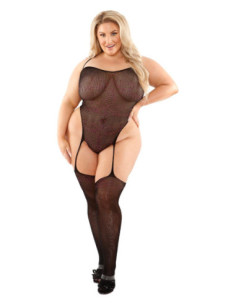 ROYAL TREATMENT GARTERED TEDDY BODYSTOCKING BLACK, QS