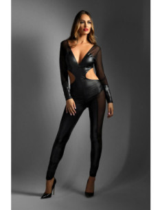 WETLOOK CATSUIT WITH HIDDEN FULL ZIPPER CLOSURE BLACK, M/L 2