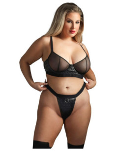 WETLOOK UNDERWIRE BRA & CROTCHLESS PANTY BLACK, QS